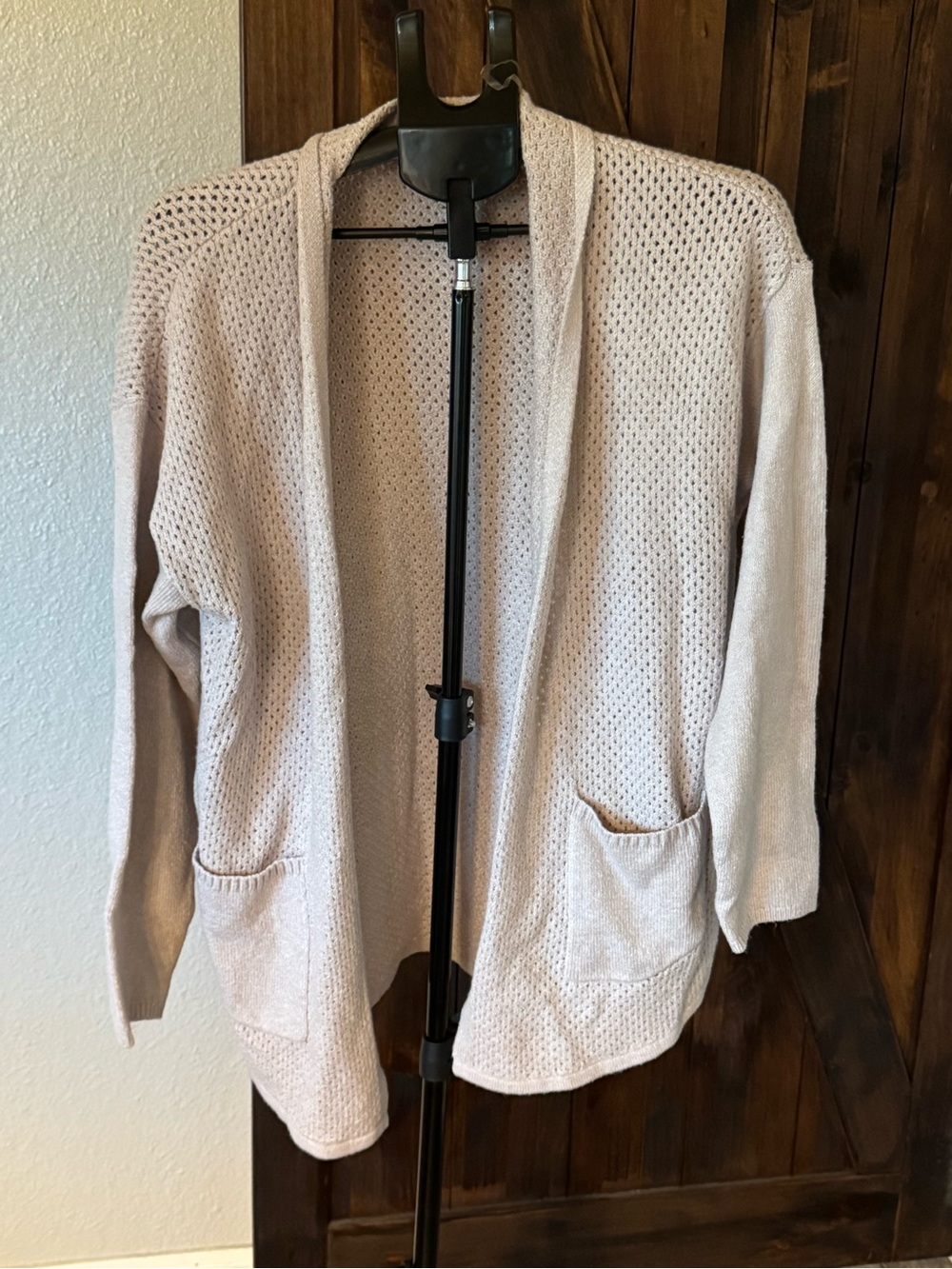 Maurices Light Taupe Open-Front Knit Cardigan with Pockets